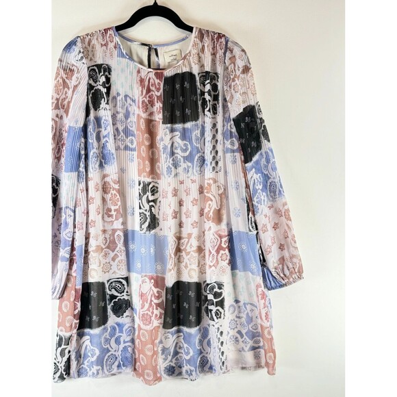 Wilfred Womens Dress Blue Daydreamer Mini Pleated Chiffon Tunic Patchwork Small - Picture 5 of 8